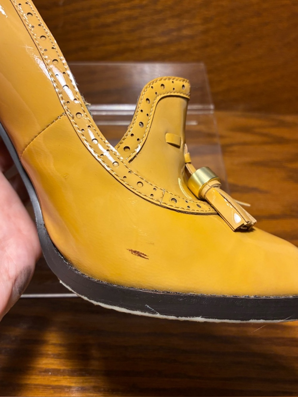 Sam Edelman Tan Patent Leather Tasseled Heeled Loafers Size 9 - Picture 15 of 15